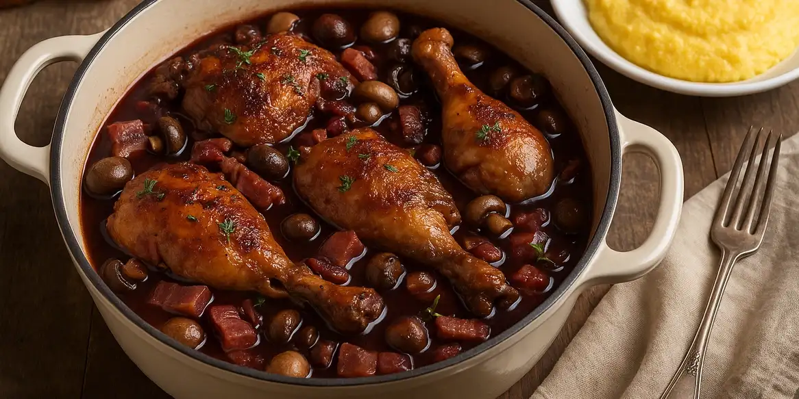 Coq au vin: recette facile (poulet au vin) + accompagnements